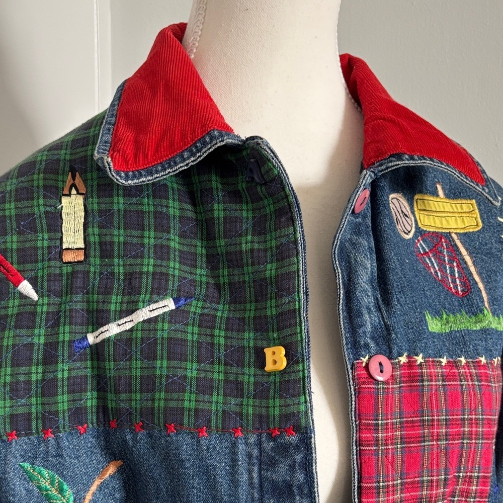 Vintage Patchwork Denim Back to School Keren Hart Jacket - Picture 2 of 15